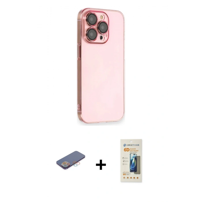 MARSİLYAN™- iPhone 13 Pro Max Kılıf Siluet Minimal Özel Seri - Siyah 6D Mat Seramik Hayalet Nano Ekran Koruyucu + Renkli Kamera Lens Koruma Cam - PE