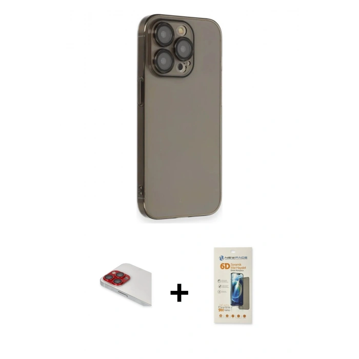 MARSİLYAN™- iPhone 13 Pro Max Kılıf Siluet Minimal Özel Seri - Siyah 6D Mat Seramik Hayalet Nano Ekran Koruyucu + Pers Alüminyum Kamera Lens - KI