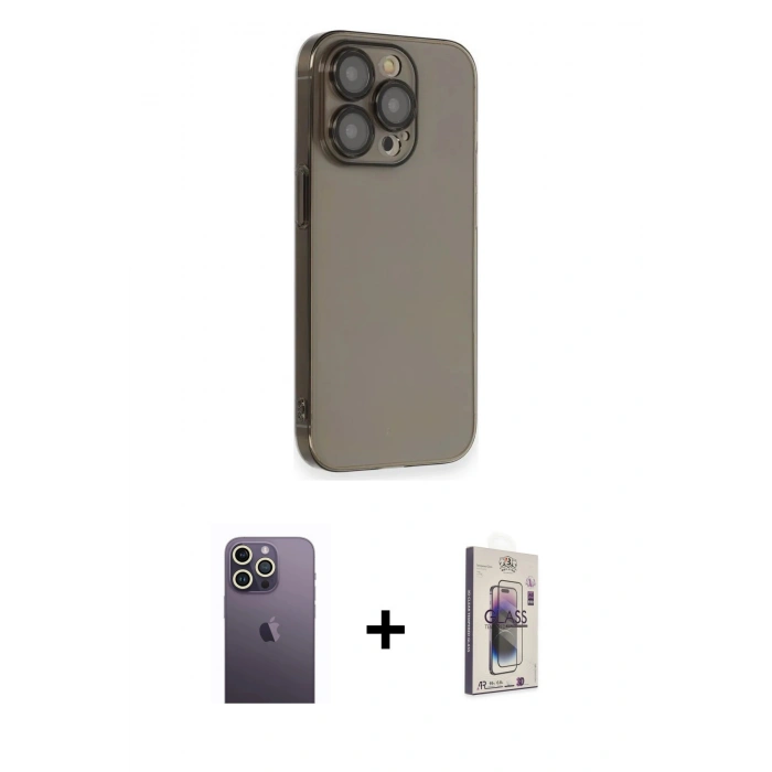 MARSİLYAN™- iPhone 13 Pro Max Kılıf Siluet Minimal Özel Seri - Siyah Bilvis 3D Cam Ekran Koruyucu + Neon Fosforlu Kamera Lens - BZ