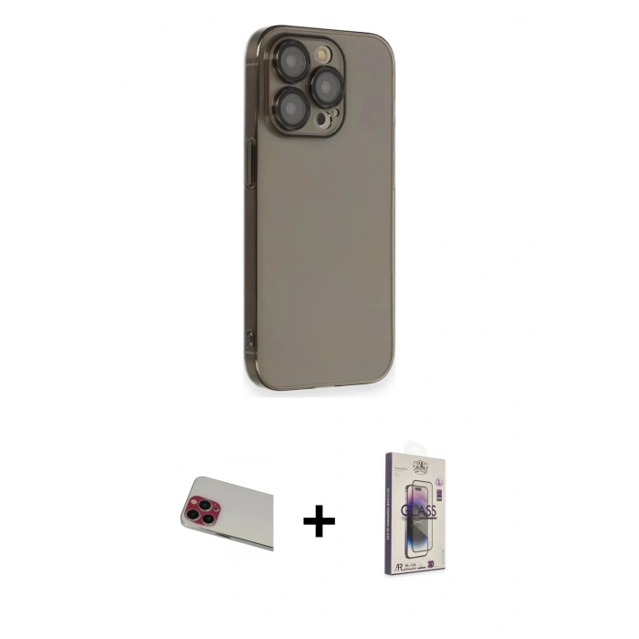 MARSİLYAN™- iPhone 13 Pro Max Kılıf Siluet Minimal Özel Seri - Siyah Bilvis 3D Cam Ekran Koruyucu + Rainbow Kamera Lens Koruma Cam - KI