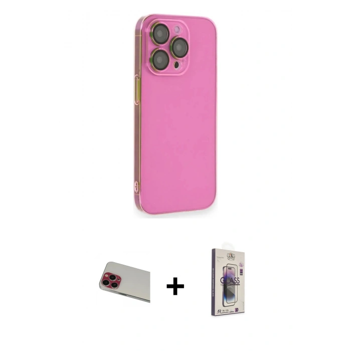 MARSİLYAN™- iPhone 13 Pro Max Kılıf Siluet Minimal Özel Seri - Siyah Bilvis 3D Cam Ekran Koruyucu + Rainbow Kamera Lens Koruma Cam - KI