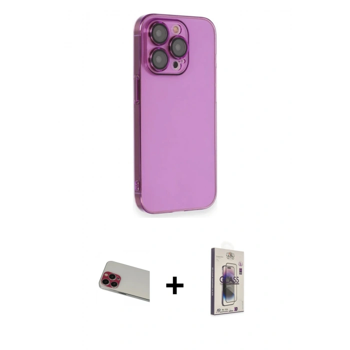 MARSİLYAN™- iPhone 13 Pro Max Kılıf Siluet Minimal Özel Seri - Siyah Bilvis 3D Cam Ekran Koruyucu + Rainbow Kamera Lens Koruma Cam - KI