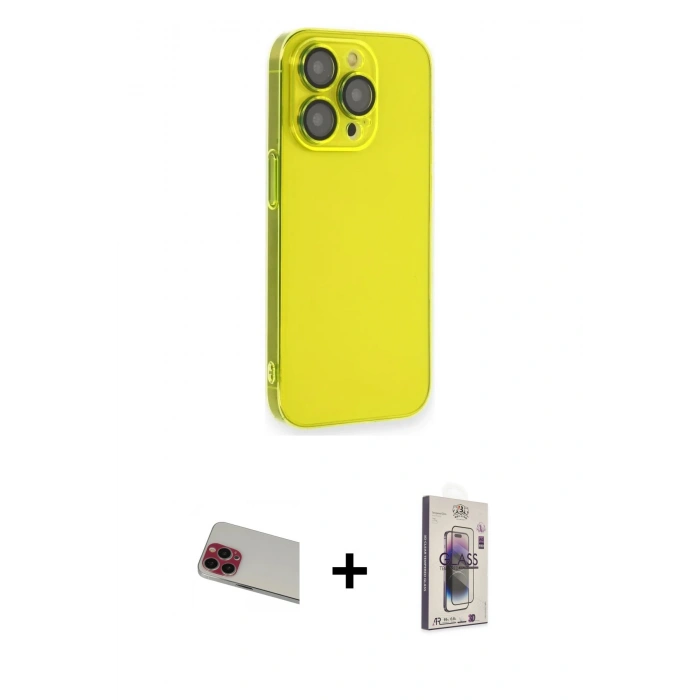 MARSİLYAN™- iPhone 13 Pro Max Kılıf Siluet Minimal Özel Seri - Siyah Bilvis 3D Cam Ekran Koruyucu + Rainbow Kamera Lens Koruma Cam - KI