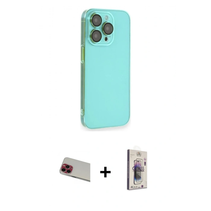 MARSİLYAN™- iPhone 13 Pro Max Kılıf Siluet Minimal Özel Seri - Siyah Bilvis 3D Cam Ekran Koruyucu + Rainbow Kamera Lens Koruma Cam - KI