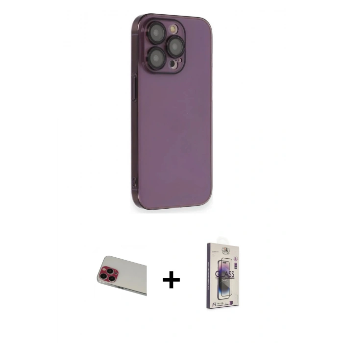 MARSİLYAN™- iPhone 13 Pro Max Kılıf Siluet Minimal Özel Seri - Siyah Bilvis 3D Cam Ekran Koruyucu + Rainbow Kamera Lens Koruma Cam - KI