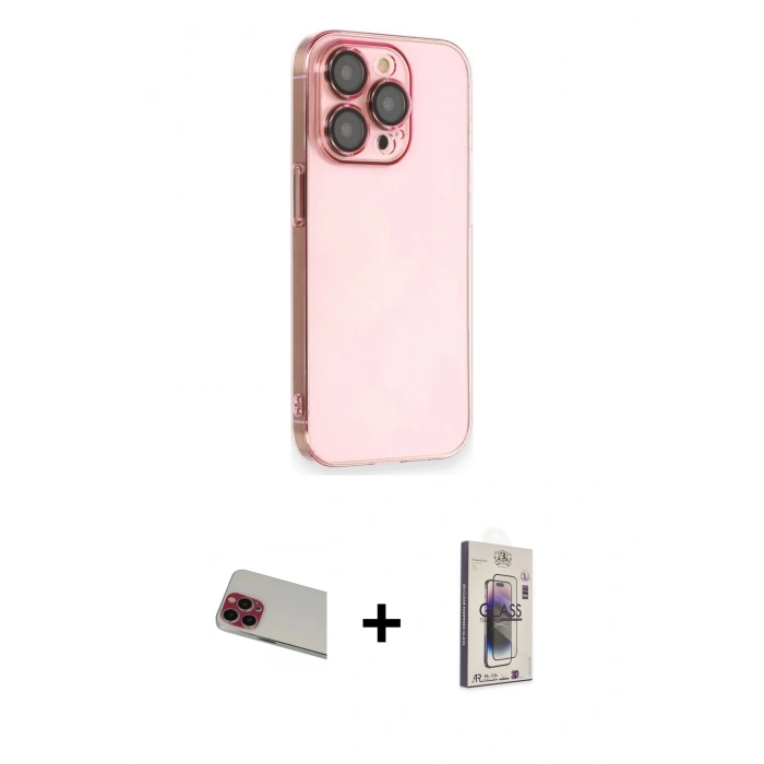 MARSİLYAN™- iPhone 13 Pro Max Kılıf Siluet Minimal Özel Seri - Siyah Bilvis 3D Cam Ekran Koruyucu + Rainbow Kamera Lens Koruma Cam - KI