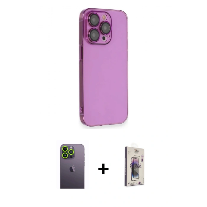 MARSİLYAN™- iPhone 13 Pro Max Kılıf Siluet Minimal Özel Seri - Siyah Bilvis 3D Cam Ekran Koruyucu + Neon Fosforlu Kamera Lens - YL