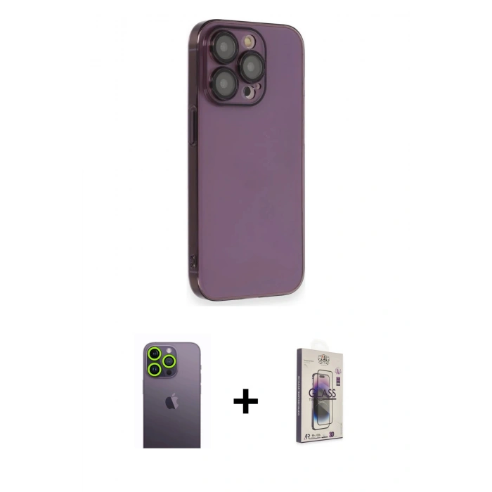 MARSİLYAN™- iPhone 13 Pro Max Kılıf Siluet Minimal Özel Seri - Siyah Bilvis 3D Cam Ekran Koruyucu + Neon Fosforlu Kamera Lens - YL