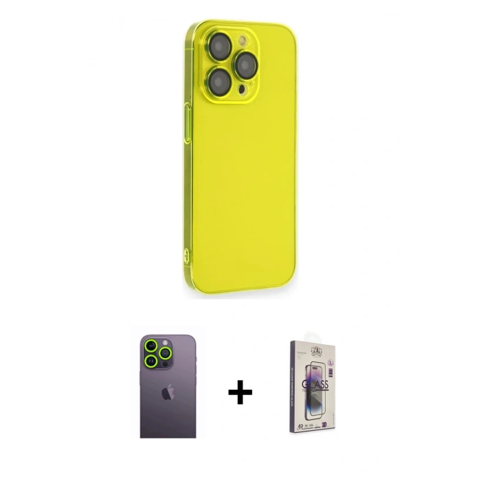 MARSİLYAN™- iPhone 13 Pro Max Kılıf Siluet Minimal Özel Seri - Siyah Bilvis 3D Cam Ekran Koruyucu + Neon Fosforlu Kamera Lens - YL