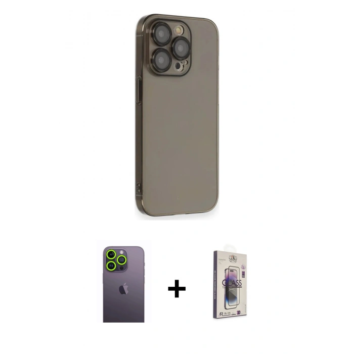 MARSİLYAN™- iPhone 13 Pro Max Kılıf Siluet Minimal Özel Seri - Siyah Bilvis 3D Cam Ekran Koruyucu + Neon Fosforlu Kamera Lens - YL