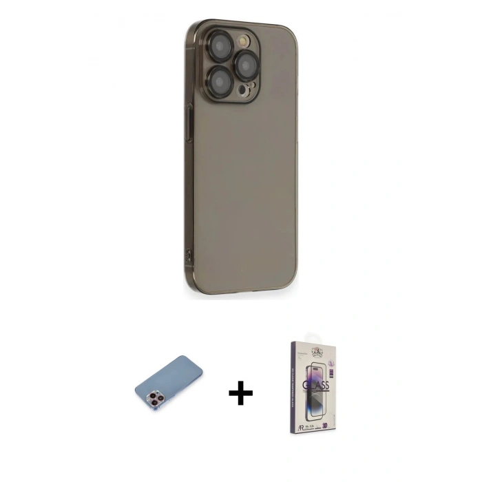 MARSİLYAN™- iPhone 13 Pro Max Kılıf Siluet Minimal Özel Seri - Siyah Bilvis 3D Cam Ekran Koruyucu + Pembe Shine Kamera Lens Koruma Cam