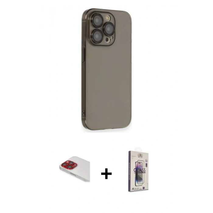 MARSİLYAN™- iPhone 13 Pro Max Kılıf Siluet Minimal Özel Seri - Siyah Bilvis 3D Cam Ekran Koruyucu + Pers Alüminyum Kamera Lens - KI