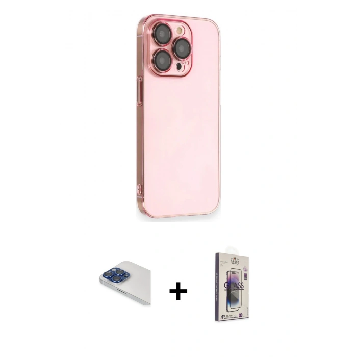 MARSİLYAN™- iPhone 13 Pro Max Kılıf Siluet Minimal Özel Seri - Siyah Bilvis 3D Cam Ekran Koruyucu + Pers Alüminyum Kamera Lens - LT