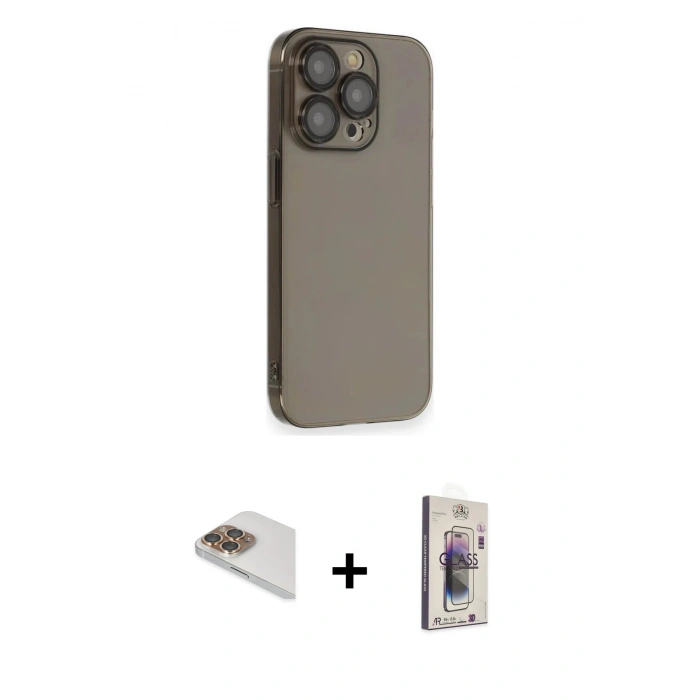 MARSİLYAN™- iPhone 13 Pro Max Kılıf Siluet Minimal Özel Seri - Siyah Bilvis 3D Cam Ekran Koruyucu + Pers Alüminyum Kamera Lens - GD