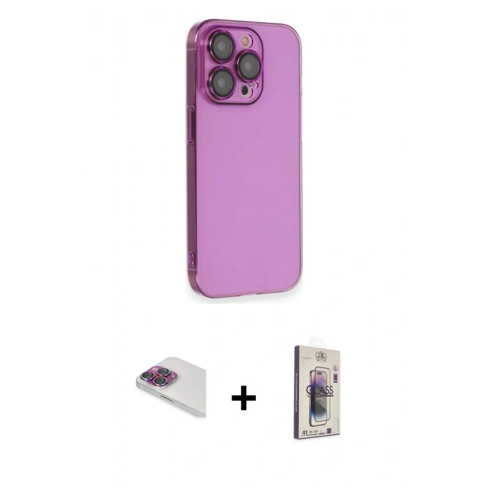MARSİLYAN™- iPhone 13 Pro Max Kılıf Siluet Minimal Özel Seri - Siyah Bilvis 3D Cam Ekran Koruyucu + Pers Alüminyum Kamera Lens - GI