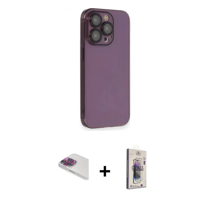 MARSİLYAN™- iPhone 13 Pro Max Kılıf Siluet Minimal Özel Seri - Siyah Bilvis 3D Cam Ekran Koruyucu + Pers Alüminyum Kamera Lens - GI