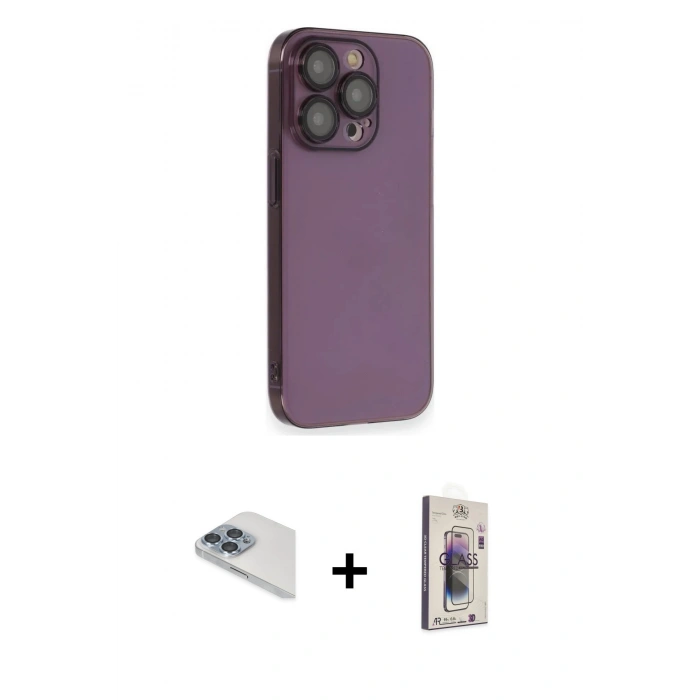 MARSİLYAN™- iPhone 13 Pro Max Kılıf Siluet Minimal Özel Seri - Siyah Bilvis 3D Cam Ekran Koruyucu + Pers Alüminyum Kamera Lens - SABE