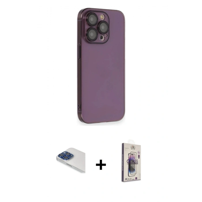 MARSİLYAN™- iPhone 13 Pro Max Kılıf Siluet Minimal Özel Seri - Siyah Bilvis 3D Cam Ekran Koruyucu + Pers Alüminyum Kamera Lens - LT