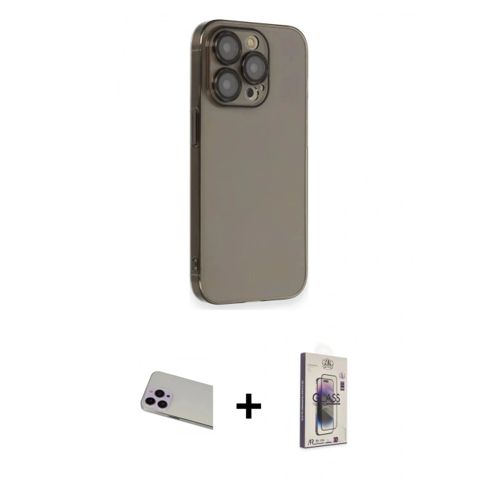 MARSİLYAN™- iPhone 13 Pro Max Kılıf Siluet Minimal Özel Seri - Siyah Bilvis 3D Cam Ekran Koruyucu + Rainbow Kamera Lens Koruma Cam - MR