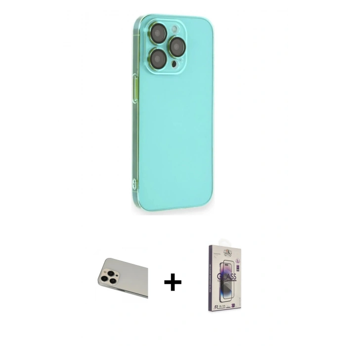 MARSİLYAN™- iPhone 13 Pro Max Kılıf Siluet Minimal Özel Seri - Siyah Bilvis 3D Cam Ekran Koruyucu + Rainbow Kamera Lens Koruma Cam - REGD