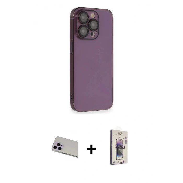 MARSİLYAN™- iPhone 13 Pro Max Kılıf Siluet Minimal Özel Seri - Siyah Bilvis 3D Cam Ekran Koruyucu + Rainbow Kamera Lens Koruma Cam - MR