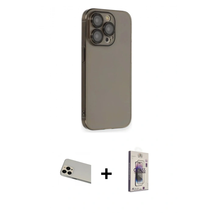 MARSİLYAN™- iPhone 13 Pro Max Kılıf Siluet Minimal Özel Seri - Siyah Bilvis 3D Cam Ekran Koruyucu + Rainbow Kamera Lens Koruma Cam - REGD