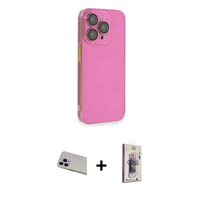 MARSİLYAN™- iPhone 13 Pro Max Kılıf Siluet Minimal Özel Seri - Siyah Bilvis 3D Cam Ekran Koruyucu + Rainbow Kamera Lens Koruma Cam - MR