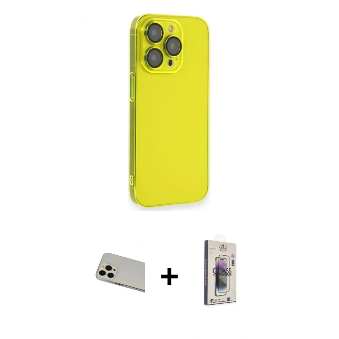 MARSİLYAN™- iPhone 13 Pro Max Kılıf Siluet Minimal Özel Seri - Siyah Bilvis 3D Cam Ekran Koruyucu + Rainbow Kamera Lens Koruma Cam - REGD