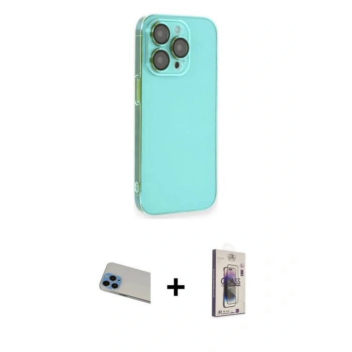MARSİLYAN™- iPhone 13 Pro Max Kılıf Siluet Minimal Özel Seri - Siyah Bilvis 3D Cam Ekran Koruyucu + Rainbow Kamera Lens Koruma Cam - MI