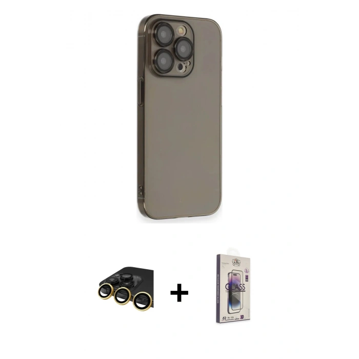 MARSİLYAN™- iPhone 13 Pro Max Kılıf Siluet Minimal Özel Seri - Siyah Bilvis 3D Cam Ekran Koruyucu + Raze Metal Kamera Lens - GD