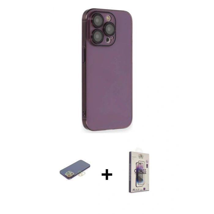 MARSİLYAN™- iPhone 13 Pro Max Kılıf Siluet Minimal Özel Seri - Siyah Bilvis 3D Cam Ekran Koruyucu + Renkli Kamera Lens Koruma Cam - SI