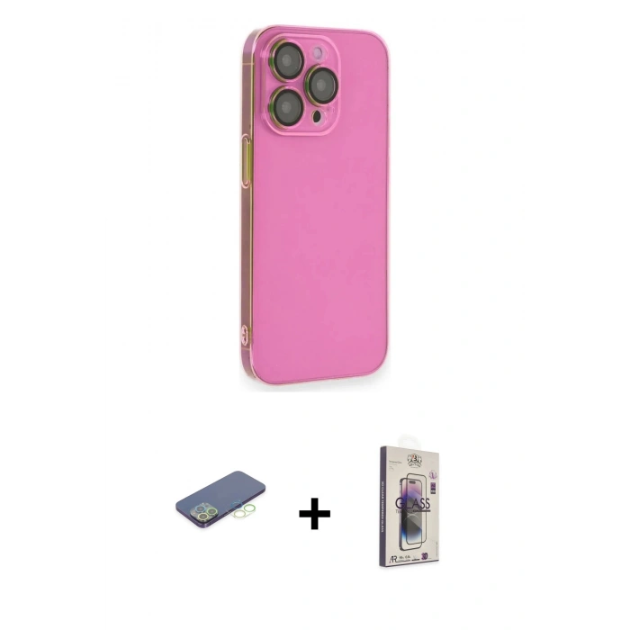 MARSİLYAN™- iPhone 13 Pro Max Kılıf Siluet Minimal Özel Seri - Siyah Bilvis 3D Cam Ekran Koruyucu + Renkli Kamera Lens Koruma Cam - YL