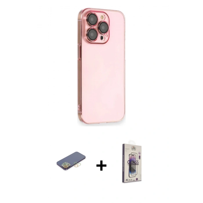 MARSİLYAN™- iPhone 13 Pro Max Kılıf Siluet Minimal Özel Seri - Siyah Bilvis 3D Cam Ekran Koruyucu + Renkli Kamera Lens Koruma Cam - SI