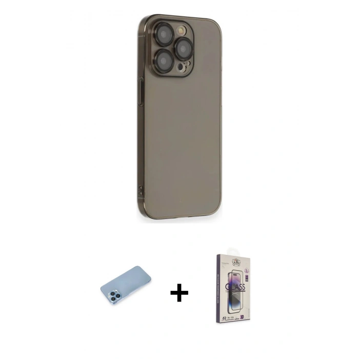 MARSİLYAN™- iPhone 13 Pro Max Kılıf Siluet Minimal Özel Seri - Siyah Bilvis 3D Cam Ekran Koruyucu + Shine Kamera Lens Koruma Cam - MI