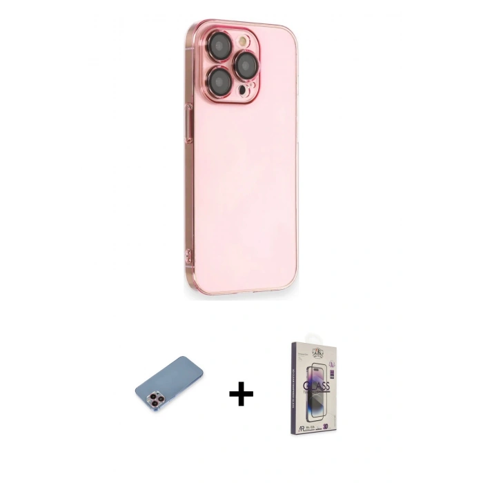 MARSİLYAN™- iPhone 13 Pro Max Kılıf Siluet Minimal Özel Seri - Siyah Bilvis 3D Cam Ekran Koruyucu + Shine Kamera Lens Koruma Cam - PE