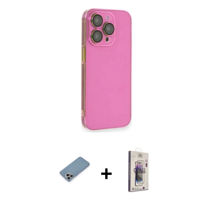 MARSİLYAN™- iPhone 13 Pro Max Kılıf Siluet Minimal Özel Seri - Siyah Bilvis 3D Cam Ekran Koruyucu + Shine Kamera Lens Koruma Cam - GI