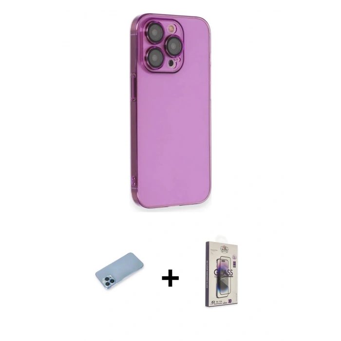 MARSİLYAN™- iPhone 13 Pro Max Kılıf Siluet Minimal Özel Seri - Siyah Bilvis 3D Cam Ekran Koruyucu + Shine Kamera Lens Koruma Cam - MI