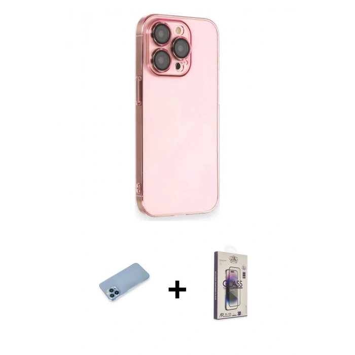 MARSİLYAN™- iPhone 13 Pro Max Kılıf Siluet Minimal Özel Seri - Siyah Bilvis 3D Cam Ekran Koruyucu + Shine Kamera Lens Koruma Cam - MI
