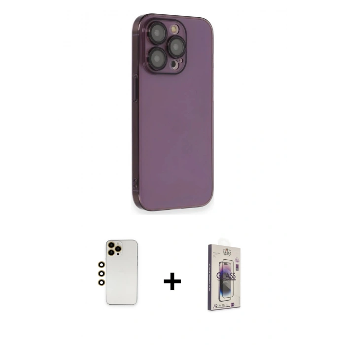 MARSİLYAN™- iPhone 13 Pro Max Kılıf Siluet Minimal Özel Seri - Siyah Bilvis 3D Cam Ekran Koruyucu + Shine Kamera Lens - GD