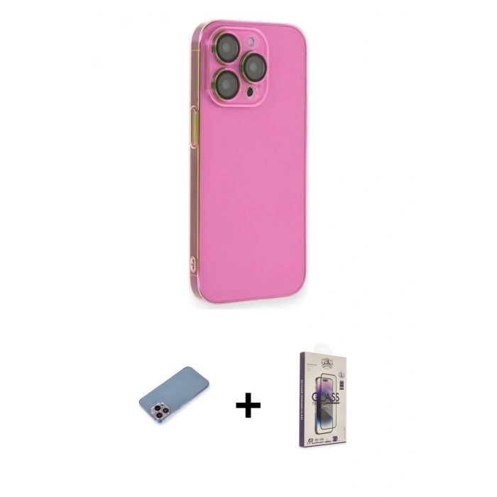 MARSİLYAN™- iPhone 13 Pro Max Kılıf Siluet Minimal Özel Seri - Siyah Bilvis 3D Cam Ekran Koruyucu + Shine Kamera Lens Koruma Cam - PE
