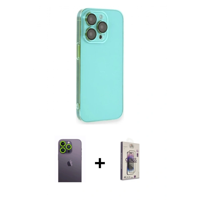 MARSİLYAN™- iPhone 13 Pro Max Kılıf Siluet Minimal Özel Seri - Siyah Bilvis 3D Cam Ekran Koruyucu + Neon Fosforlu Kamera Lens - YL