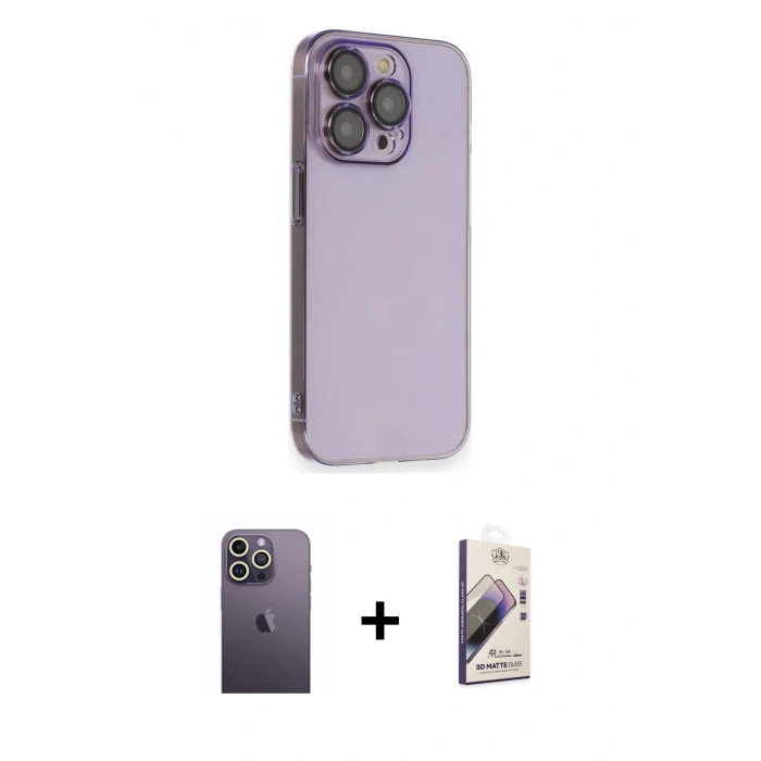 MARSİLYAN™- iPhone 13 Pro Max Kılıf Siluet Minimal Özel Seri - Siyah Bilvis 3D Mat Cam Ekran Koruyucu + Neon Fosforlu Kamera Lens - BZ