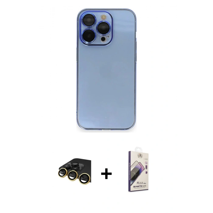 MARSİLYAN™- iPhone 13 Pro Max Kılıf Siluet Minimal Özel Seri - Siyah Bilvis 3D Mat Cam Ekran Koruyucu + Raze Metal Kamera Lens - GD