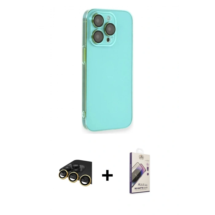 MARSİLYAN™- iPhone 13 Pro Max Kılıf Siluet Minimal Özel Seri - Siyah Bilvis 3D Mat Cam Ekran Koruyucu + Raze Metal Kamera Lens - GD