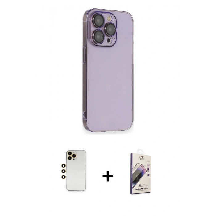 MARSİLYAN™- iPhone 13 Pro Max Kılıf Siluet Minimal Özel Seri - Siyah Bilvis 3D Mat Cam Ekran Koruyucu + Gold Shine Kamera Lens