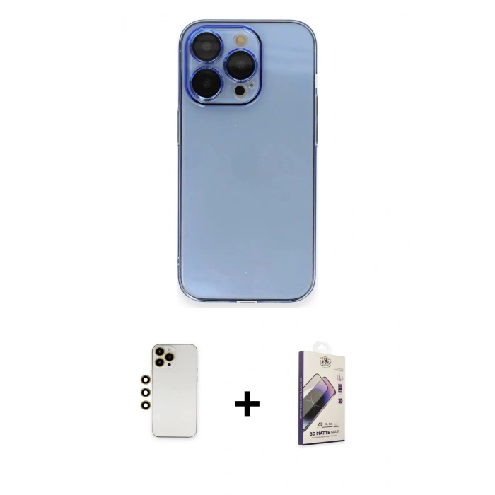 MARSİLYAN™- iPhone 13 Pro Max Kılıf Siluet Minimal Özel Seri - Siyah Bilvis 3D Mat Cam Ekran Koruyucu + Gold Shine Kamera Lens
