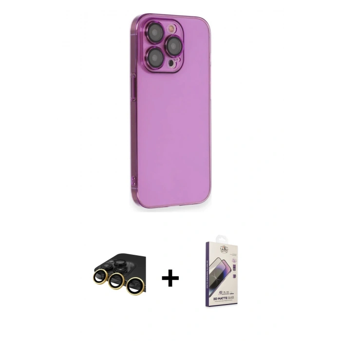 MARSİLYAN™- iPhone 13 Pro Max Kılıf Siluet Minimal Özel Seri - Siyah Bilvis 3D Mat Cam Ekran Koruyucu + Raze Metal Kamera Lens - GD