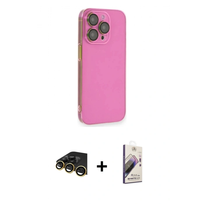 MARSİLYAN™- iPhone 13 Pro Max Kılıf Siluet Minimal Özel Seri - Siyah Bilvis 3D Mat Cam Ekran Koruyucu + Raze Metal Kamera Lens - GD