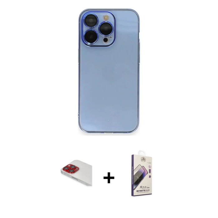 MARSİLYAN™- iPhone 13 Pro Max Kılıf Siluet Minimal Özel Seri - Siyah Bilvis 3D Mat Cam Ekran Koruyucu + Kırmızı Pers Alüminyum Kamera Lens