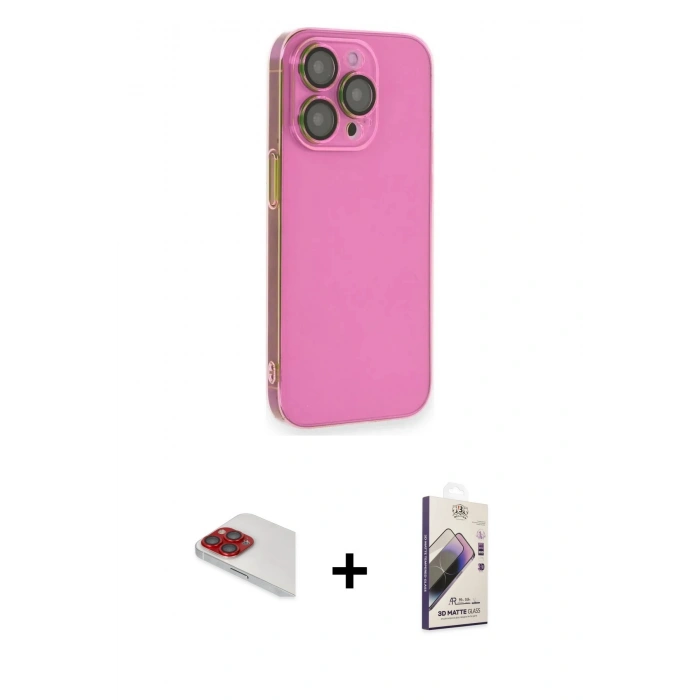 MARSİLYAN™- iPhone 13 Pro Max Kılıf Siluet Minimal Özel Seri - Siyah Bilvis 3D Mat Cam Ekran Koruyucu + Kırmızı Pers Alüminyum Kamera Lens